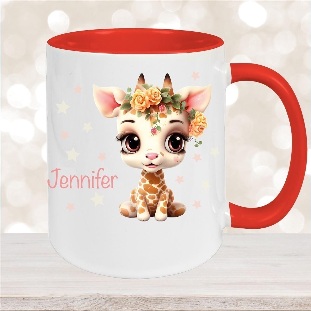 Tasse Wunschname Giraffe 1 Keramik Kinderbecher versch. Farben