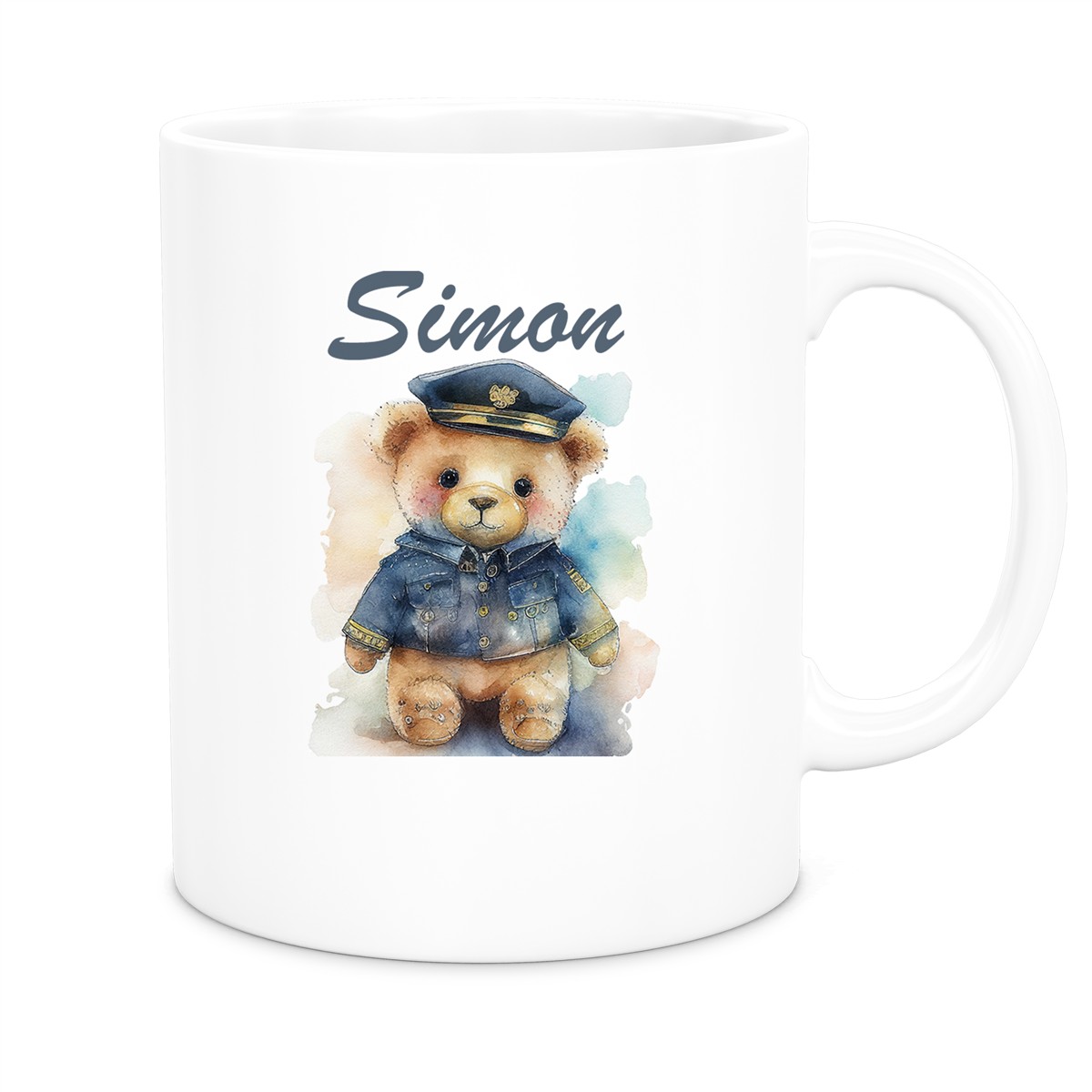 Tasse Polizei Teddy #1 Wunschname Kinderbecher personalisiert Keramik Weiß