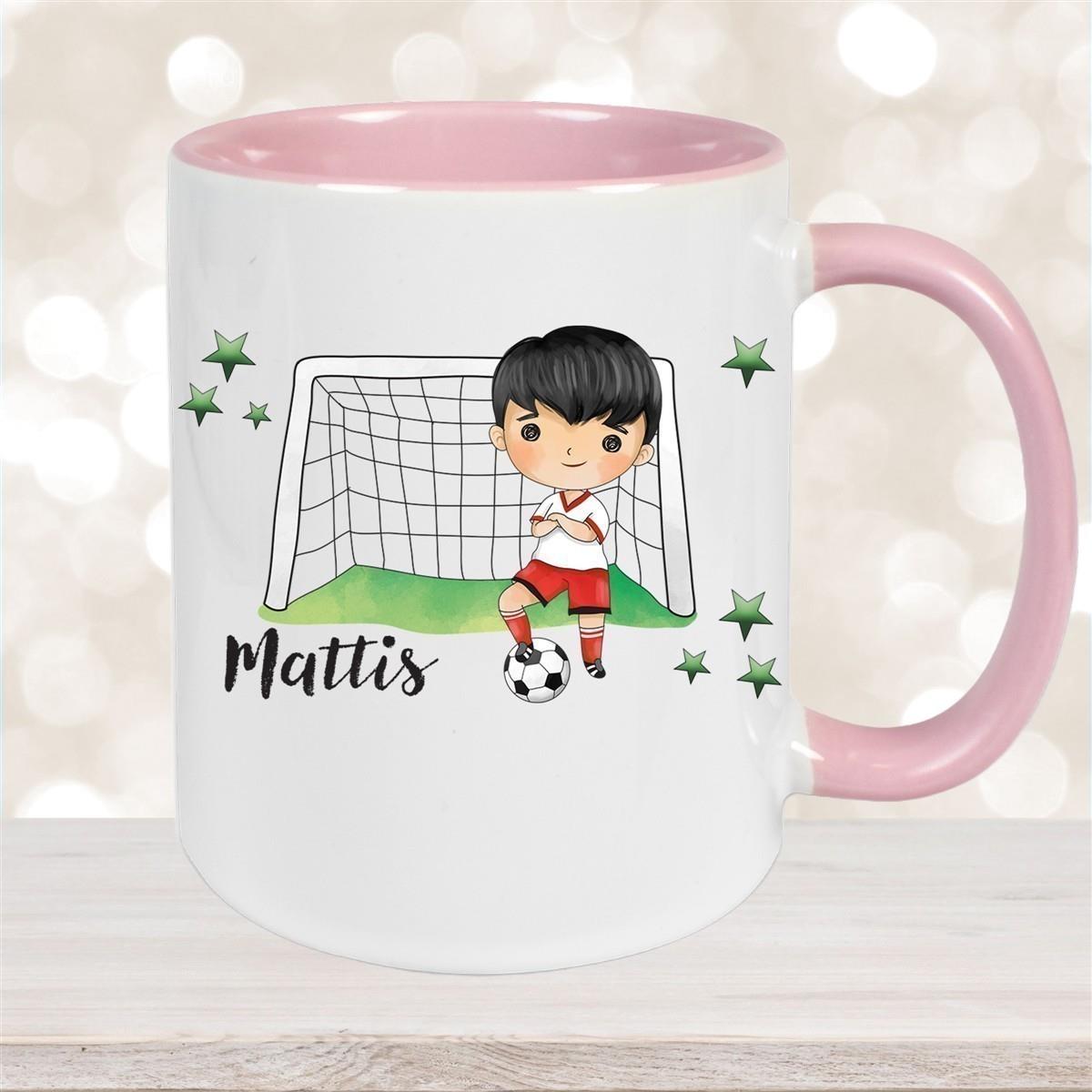 Tasse Fußball 2 Wunschname Keramik Kinderbecher personalisiert versch. Farben