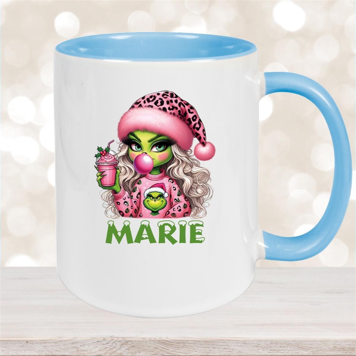 Tasse Wunschname Weihnachten Lady-Grinch #5 Keramik Kinderbecher versch. Farben