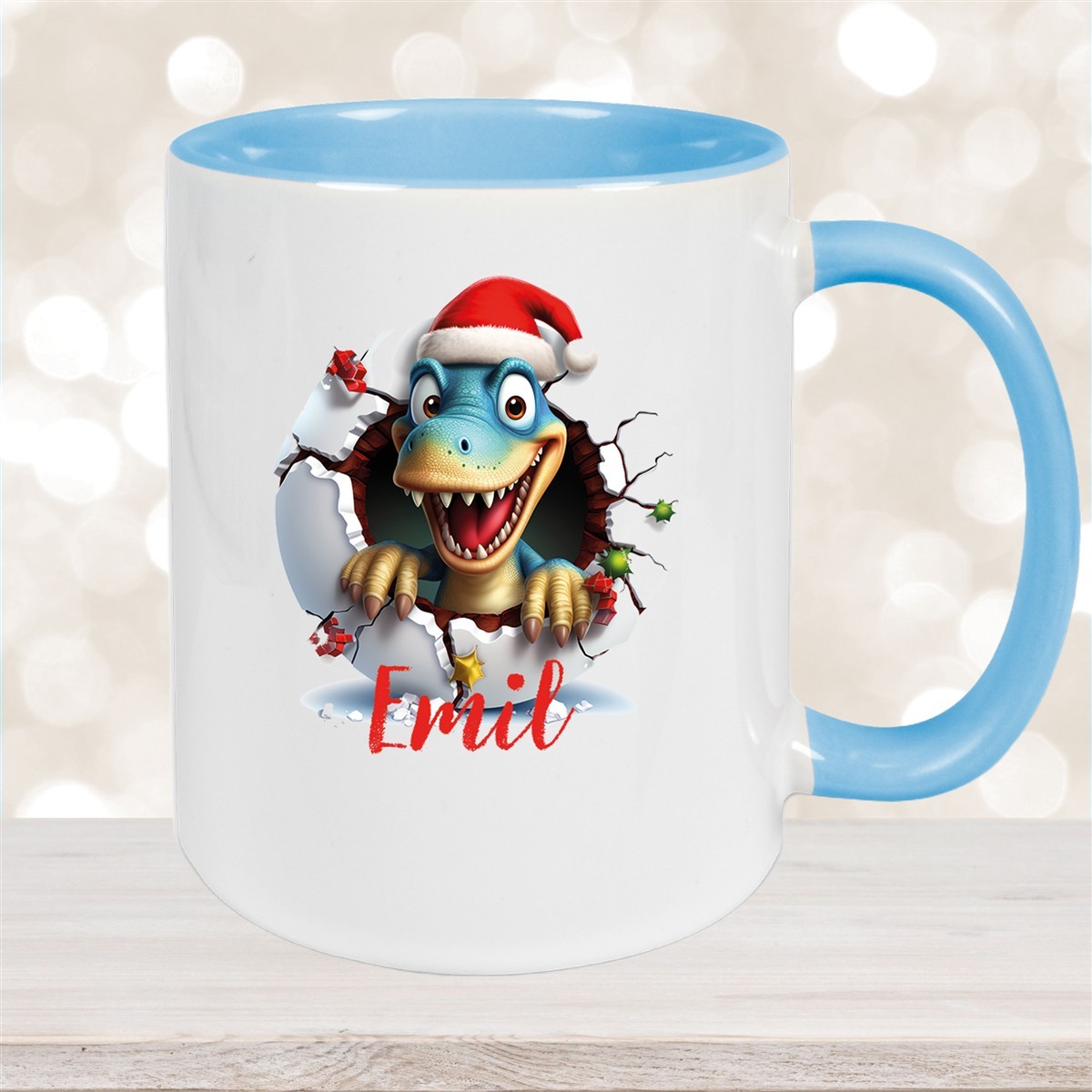 Tasse Wunschname Christmas Dino #2 Keramik Kinderbecher versch. Farben