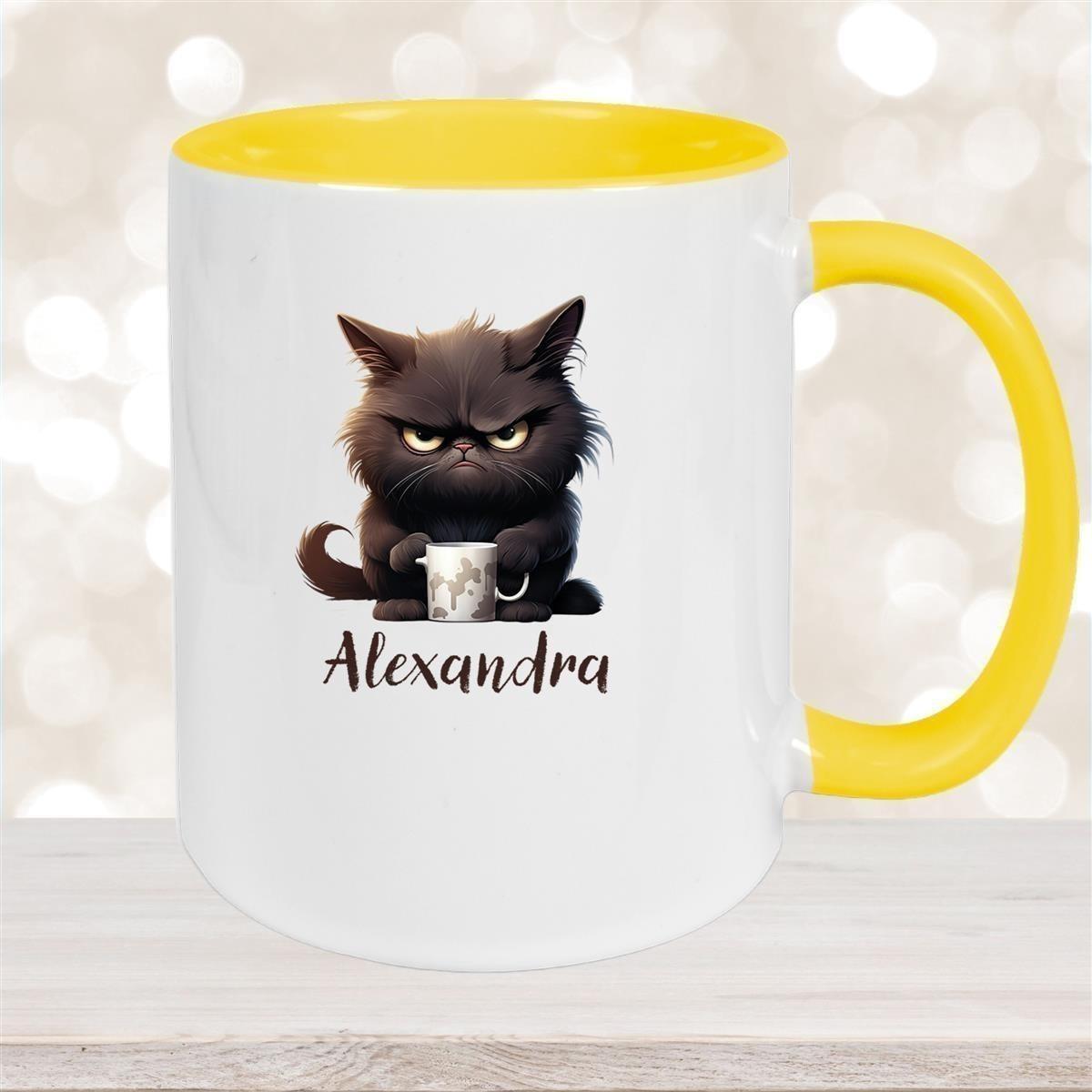 Tasse Katze Grumpy 1 Wunschname Keramik Kinderbecher personalisiert versch. Farben