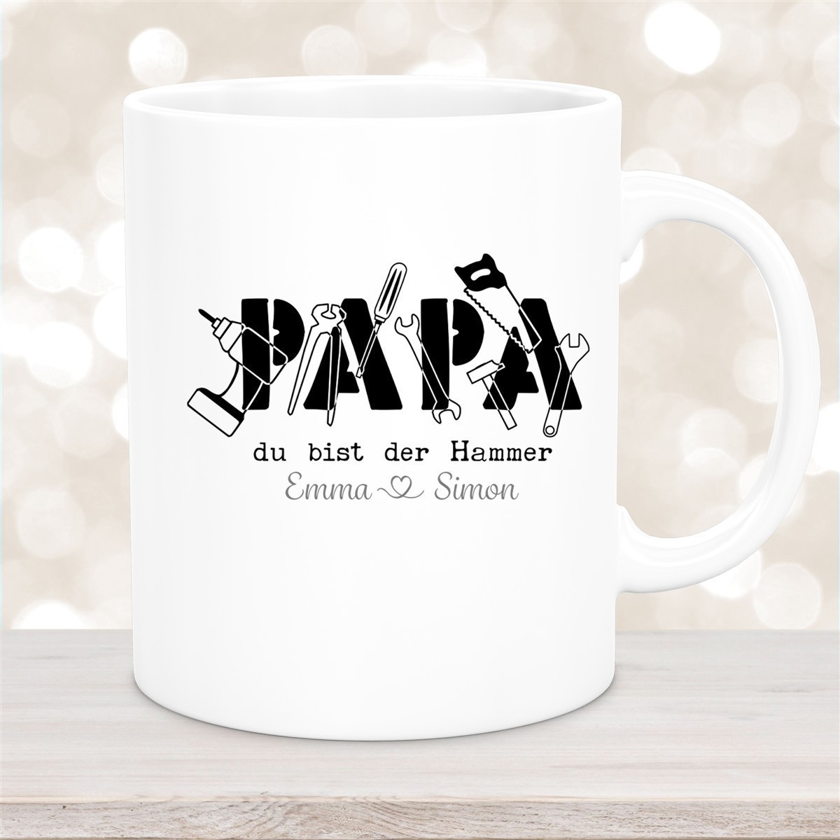 Tasse Vatertag #9 Papa, "Du bist der Hammer" Wunschnamen Keramik Personalisiert Weiß Tasse Vatertag #9 Papa, "Du bist der Hammer" Wunschnamen Keramik Personalisiert versch. Farben