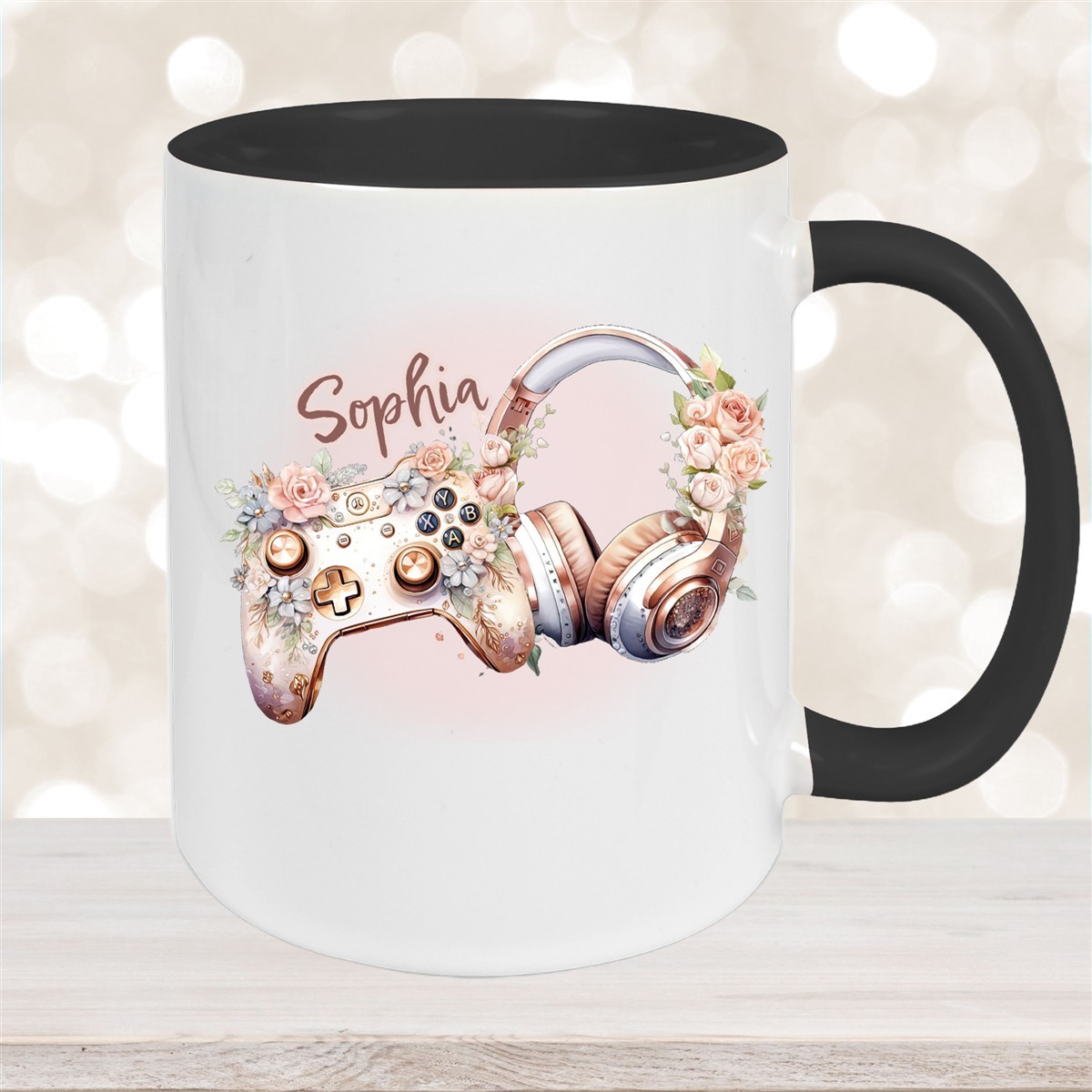 Tasse Gamer #4 Wunschname Keramik Kinderbecher personalisiert Schwarz