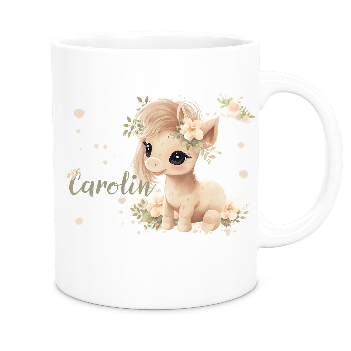 Tasse Pferd 5 Wunschname Keramik Kinderbecher personalisiert versch. Farben