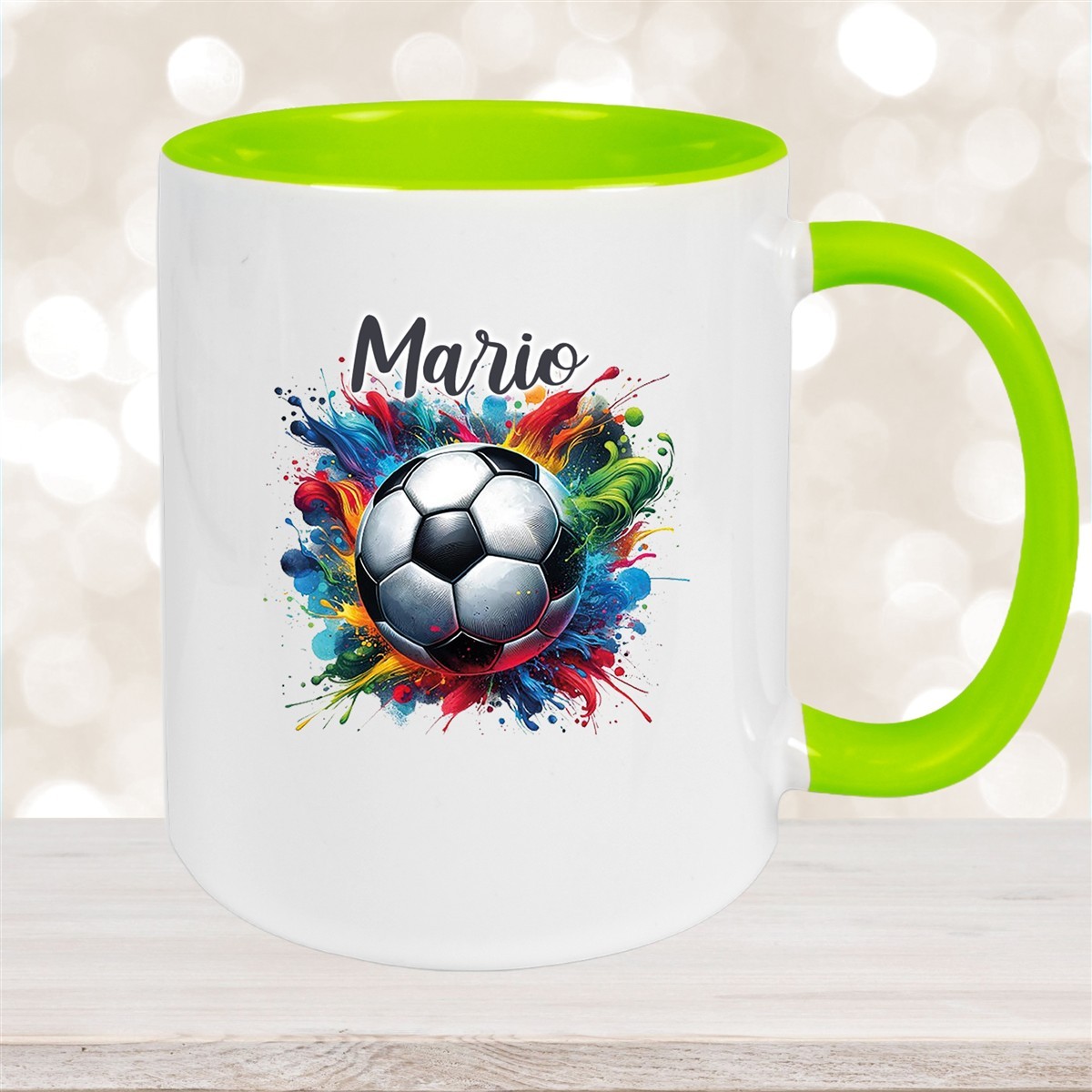 Tasse Wunschname Fußball #12 Personalisiert Keramik Kinderbecher Grün