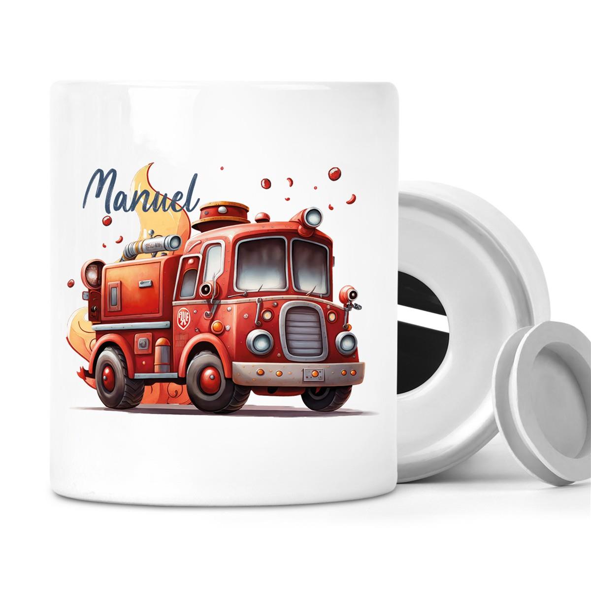 Spardose mit  Wunschname Feuerwehr 1 personalisiert