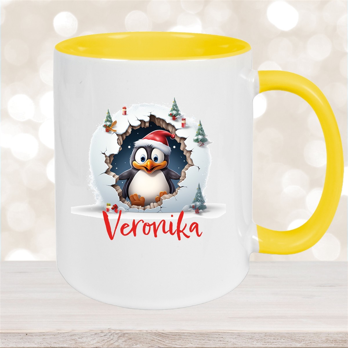 Tasse Wunschname Christmas Pinguin #2 Keramik Kinderbecher versch. Farben