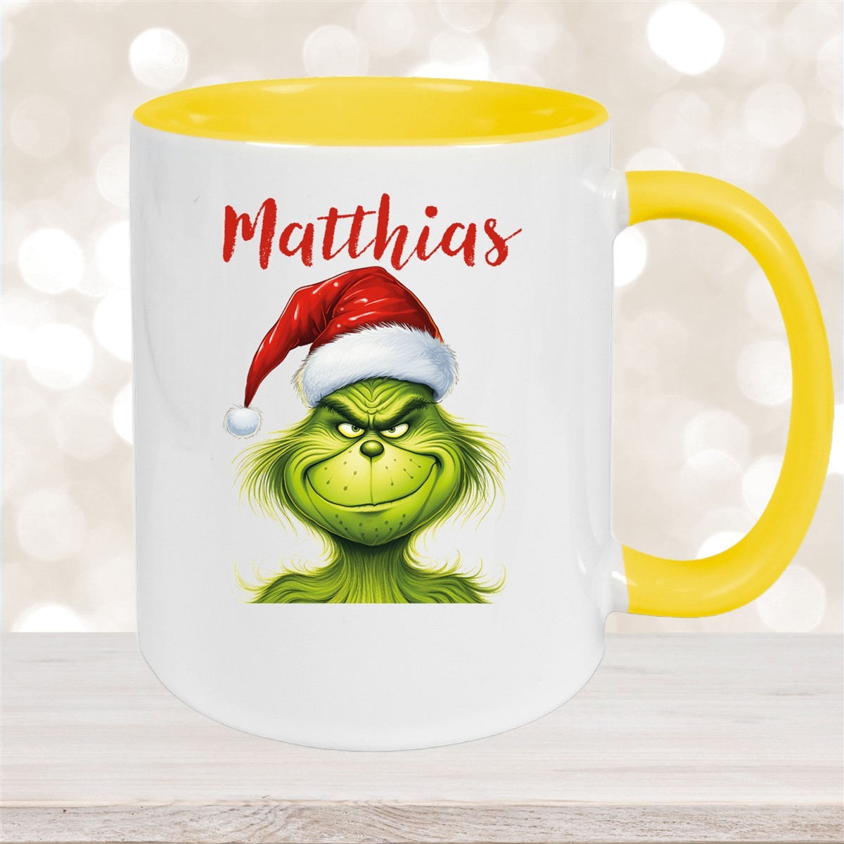 Tasse Wunschname Weihnachten Grinch #3 Keramik Kinderbecher Gelb