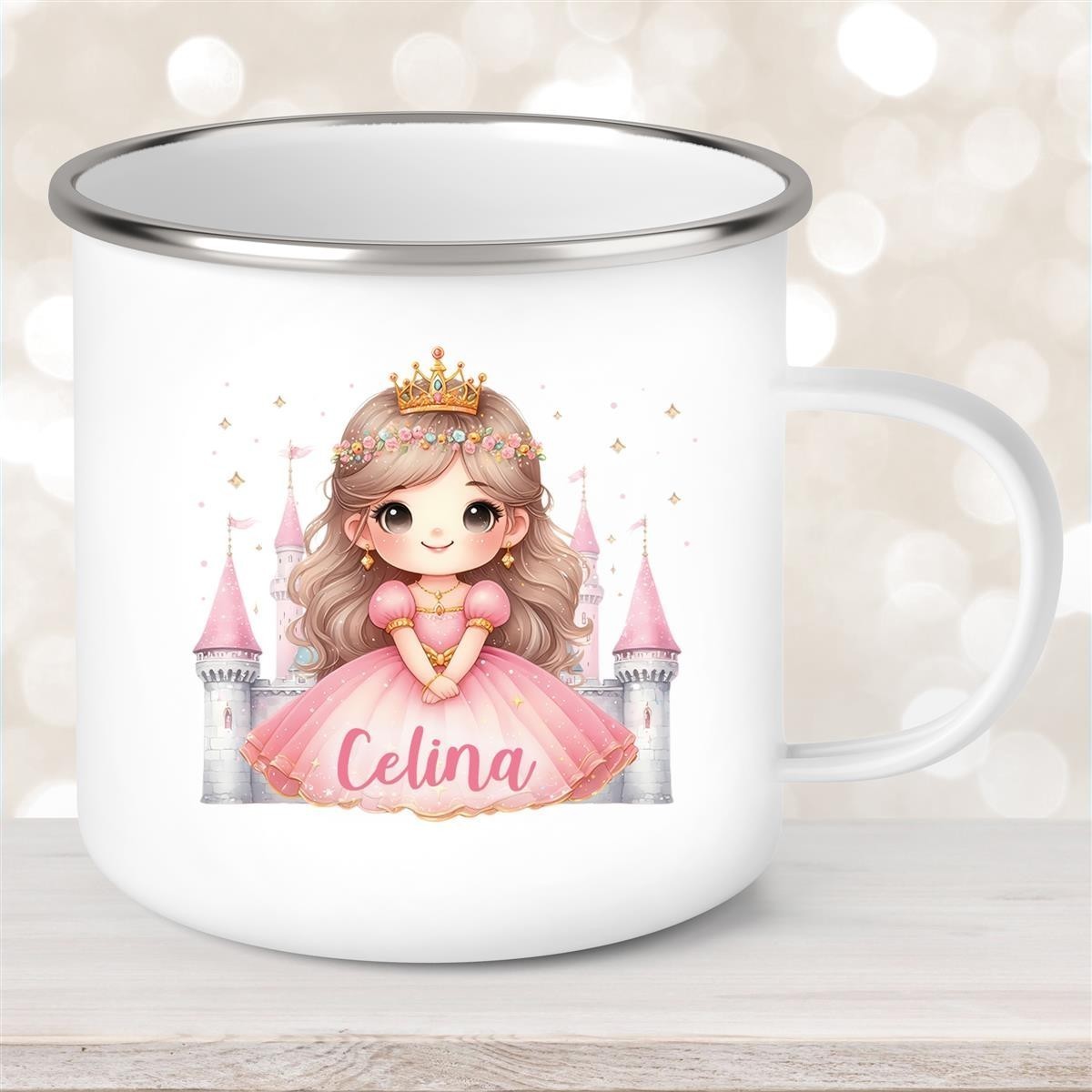 Tasse Kinder Prinzessin #3 Wunschname Emaille Kinderbecher personalisiert