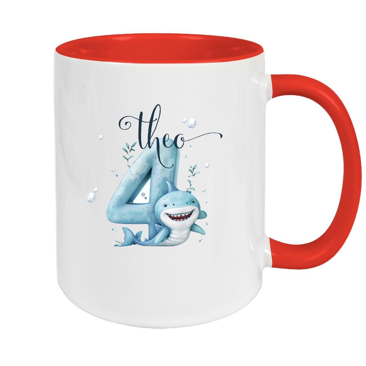 Tasse Geburtstag Hai Zahl 1 Wunschname Keramik Kinderbecher Personalisiert versch. Farben