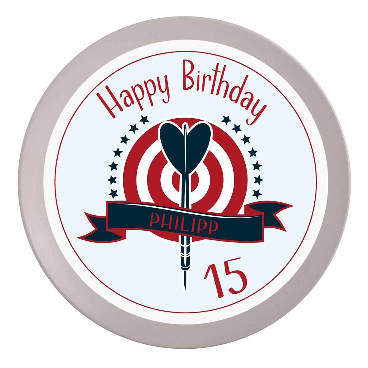 Tortenaufleger Geburtstag Dart #4 Name & Zahl (20cm) Fondant Papier