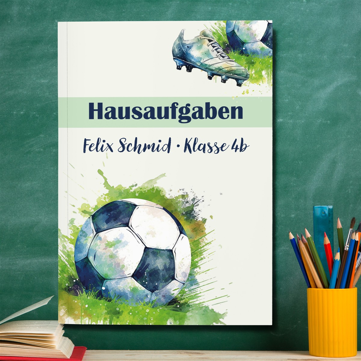 Hausaufgabenheft Fußball #4  DIN A5 - 48 Blatt mit Name und Klasse