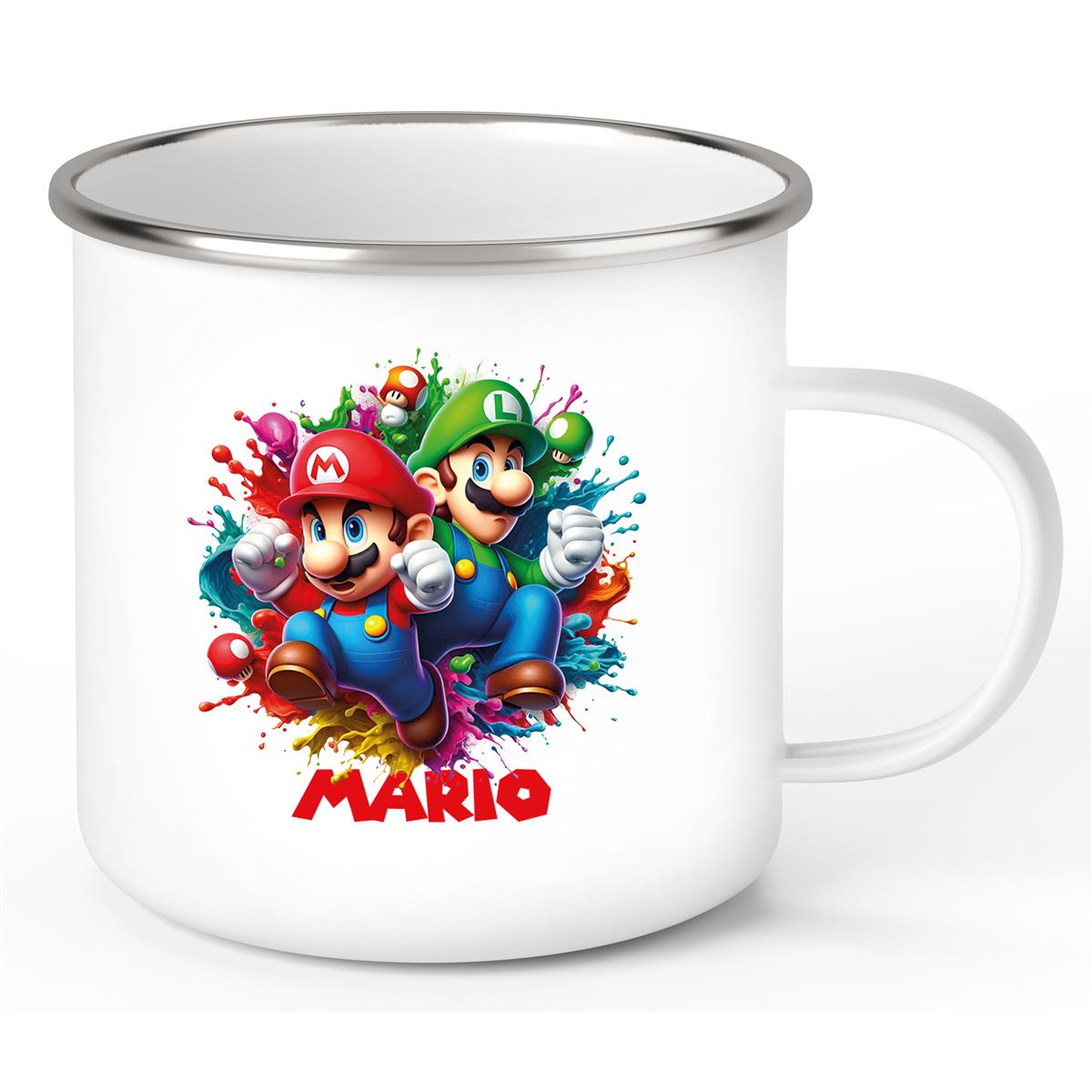 Tasse Wunschname Super-Mario 3 Emaille Kinderbecher personalisiert