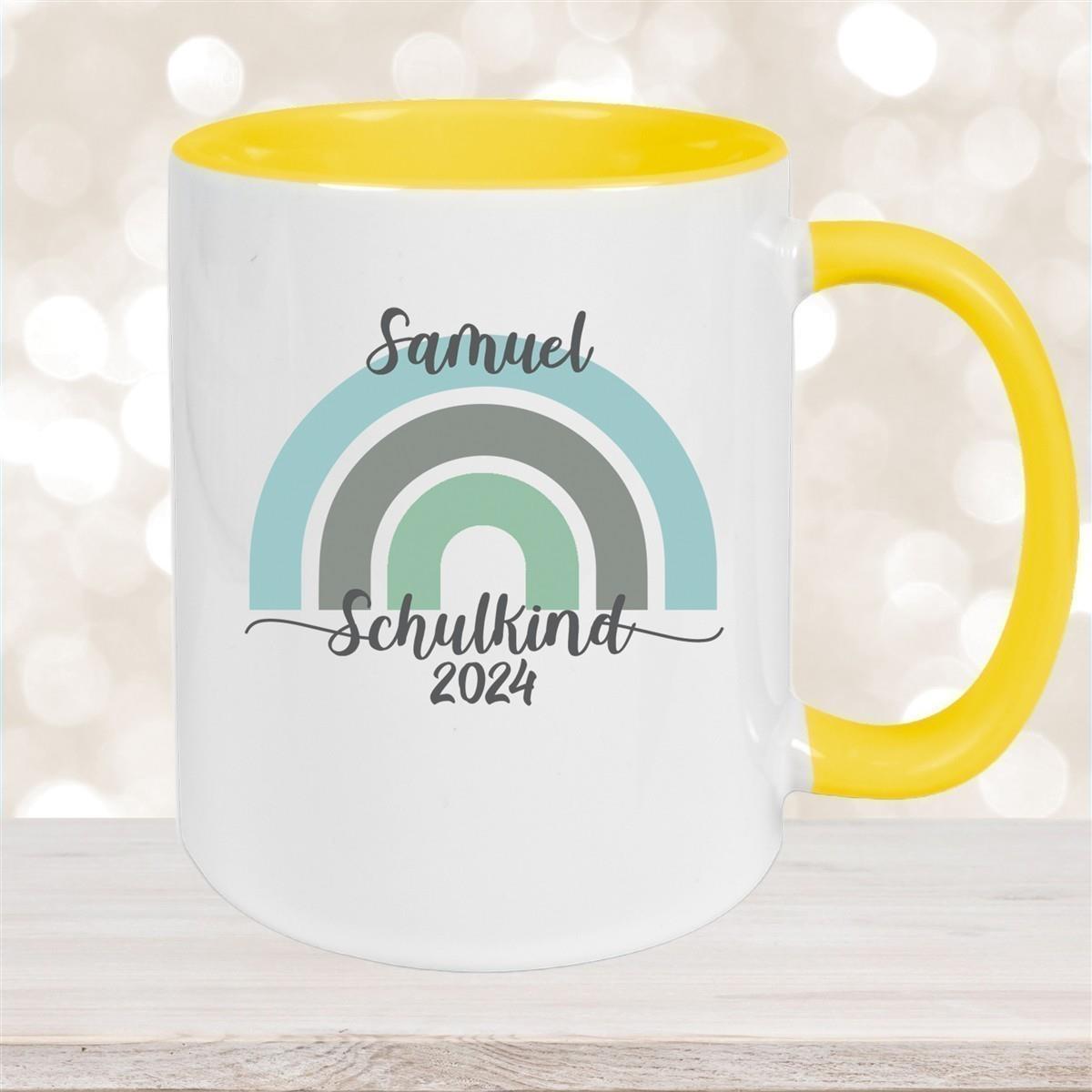Tasse Schulkind 05 Wunschname Rainbow Keramik Kinderbecher Personalisiert versch. Farben