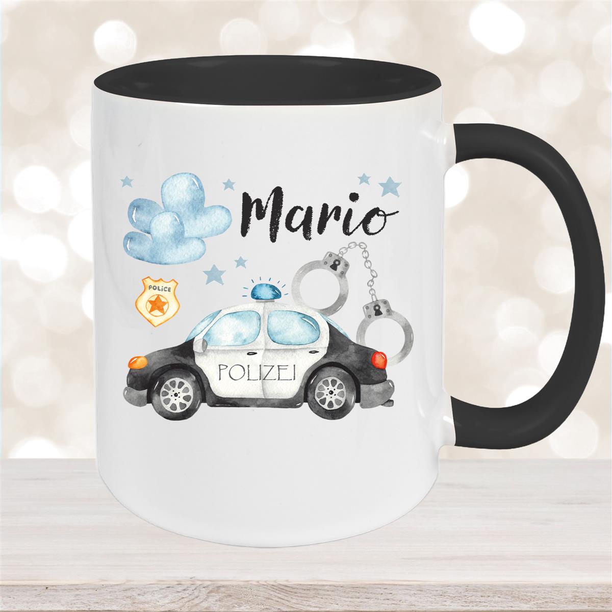 Tasse Polizei #1 Wunschname Keramik Kinderbecher personalisiert Keramik Schwarz