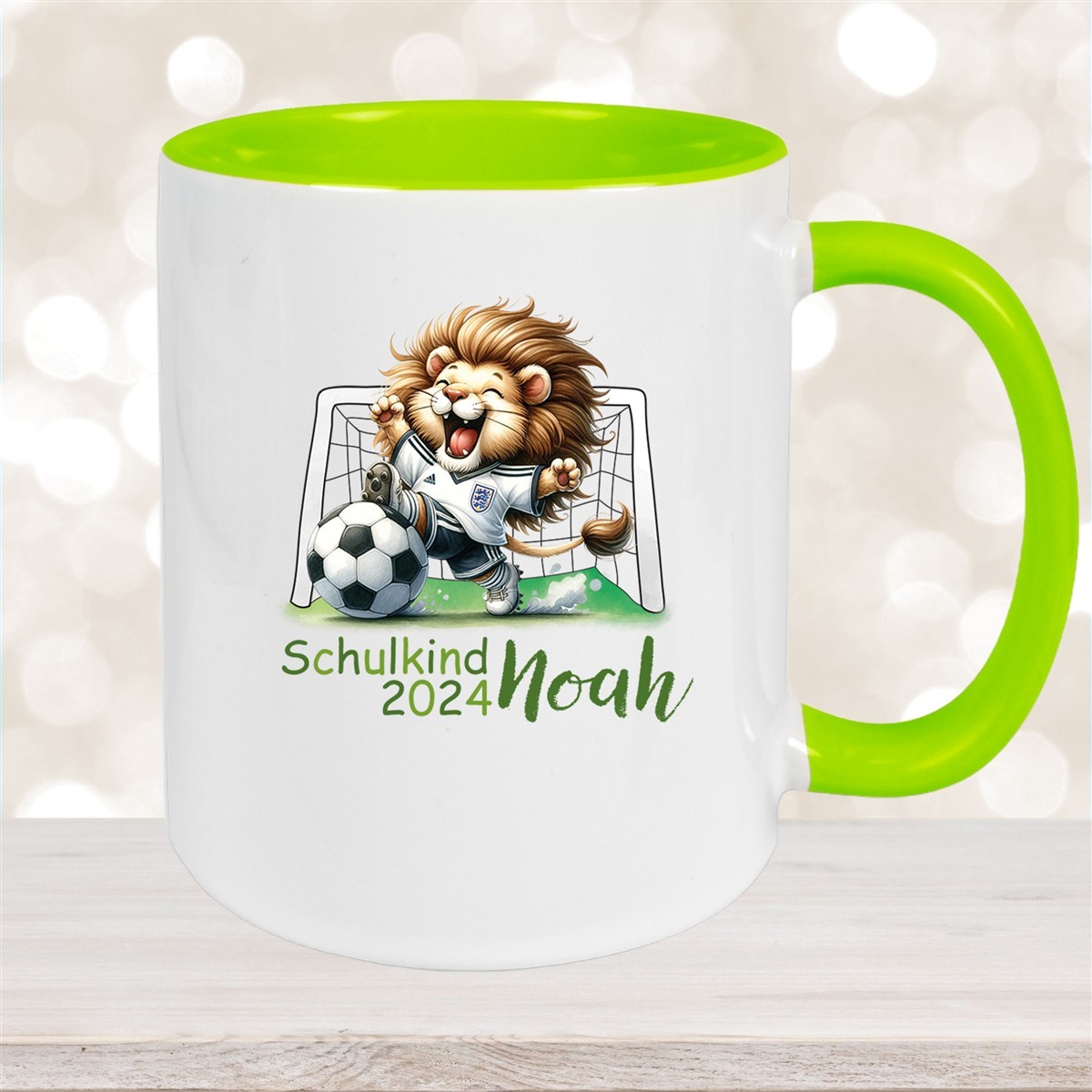 Tasse Schulkind #13 Wunschname Fußball#2 Keramik Kinderbecher Personalisiert Grün