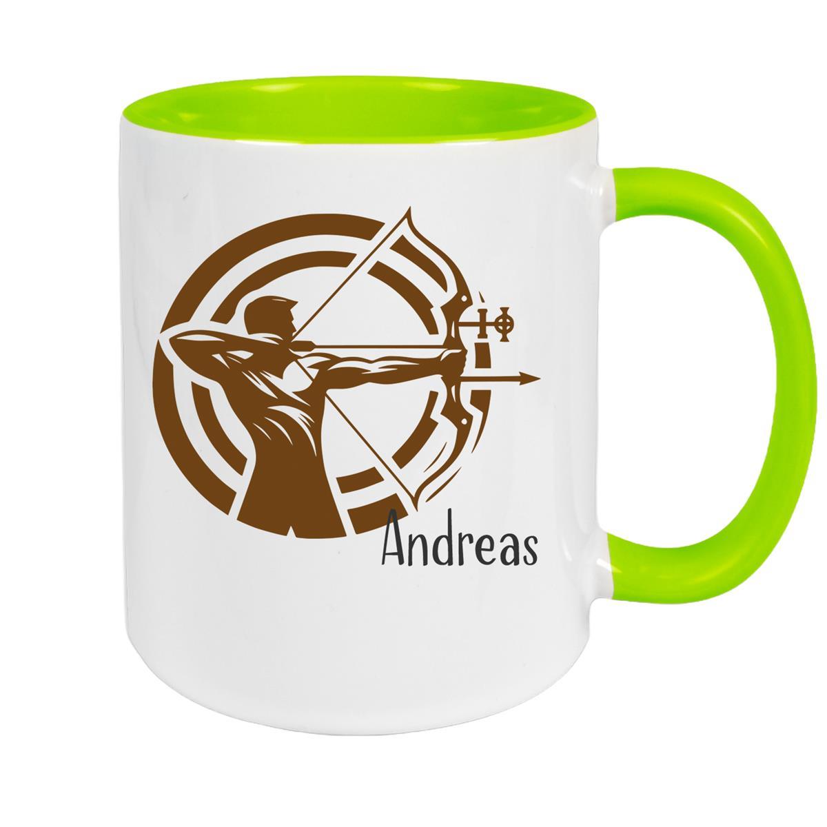 Tasse Bogenschütze 2 Wunschname Keramik personalisiert versch. Farben