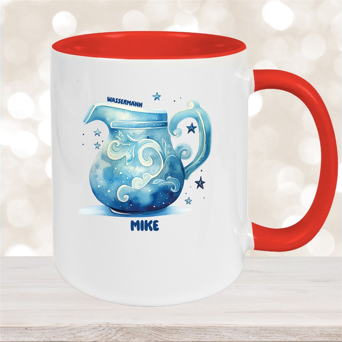 Tasse Sternzeichen Kinder Wassermann #1 Wunschname Keramik Kinderbecher personalisiert Rot