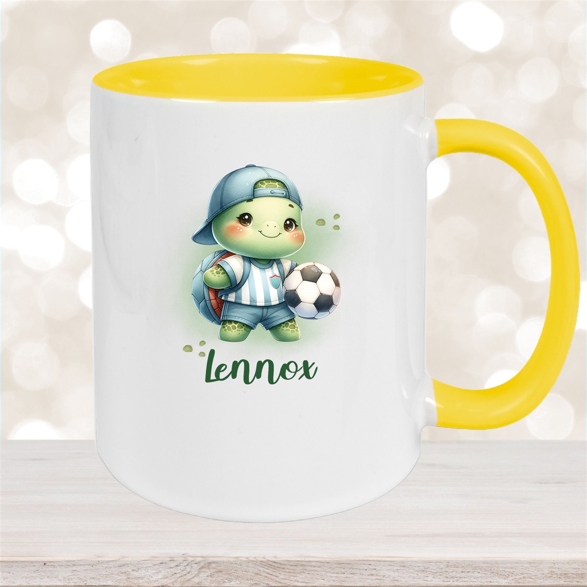 Tasse Wunschname Fußball #14 Personalisiert Keramik Kinderbecher Gelb