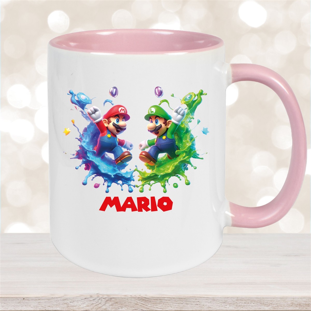 Tasse Wunschname Super-Mario #7 Keramik Kinderbecher personalisiert Altrosa