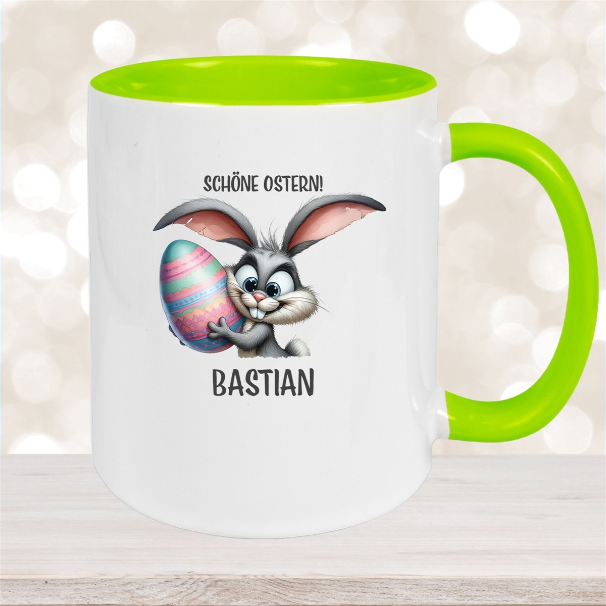 Tasse Ostern - Hase #5 Wunschnamen Keramik personalisiert Grün