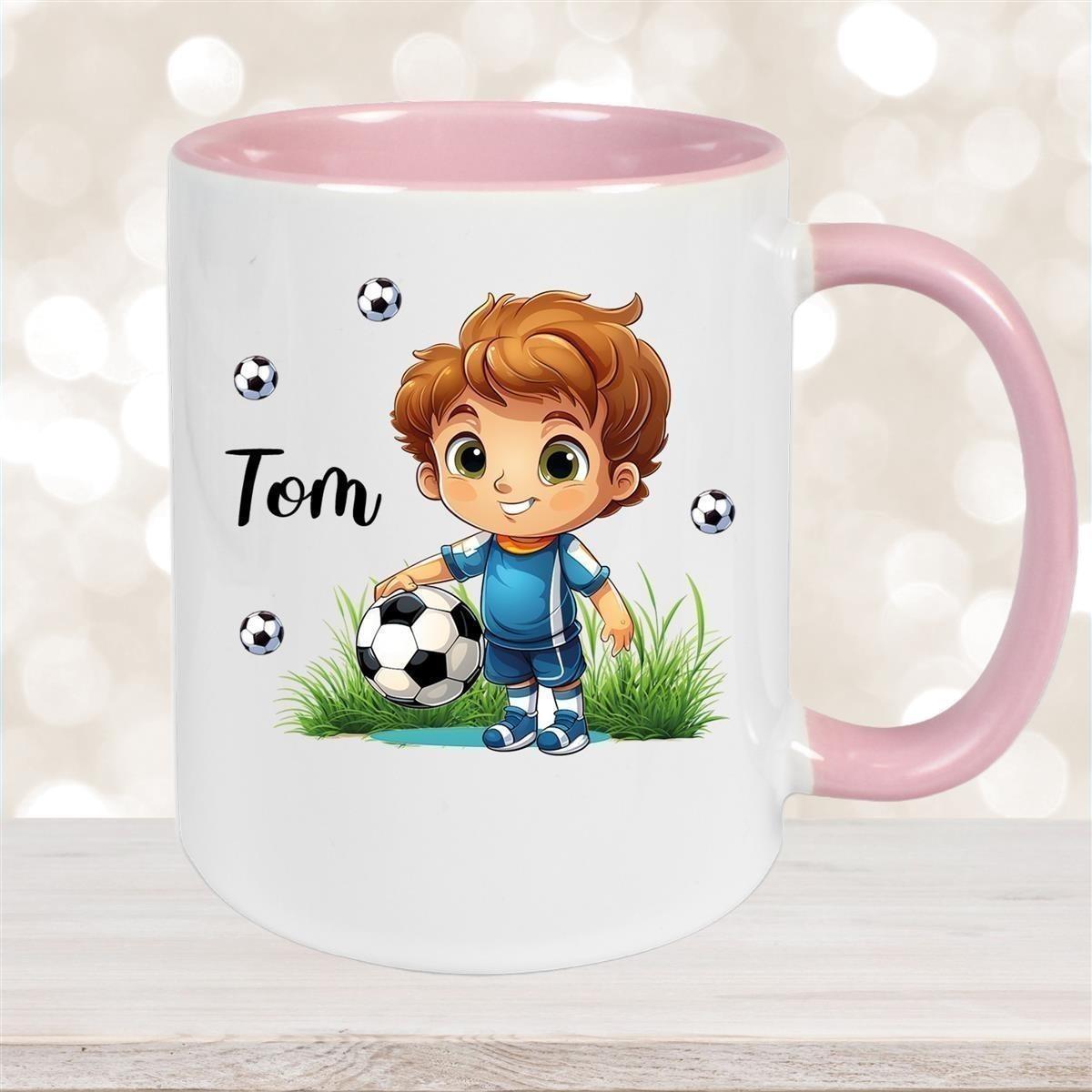 Tasse Fußball 7 Wunschname Keramik Kinderbecher personalisiert versch. Farben