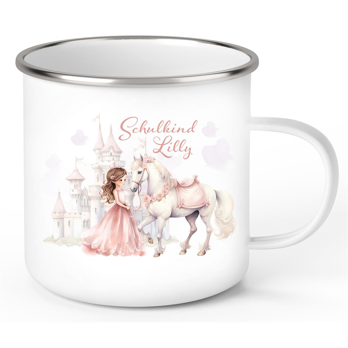 Tasse Kinder Prinzessin #1 Wunschname Emaille Kinderbecher personalisiert