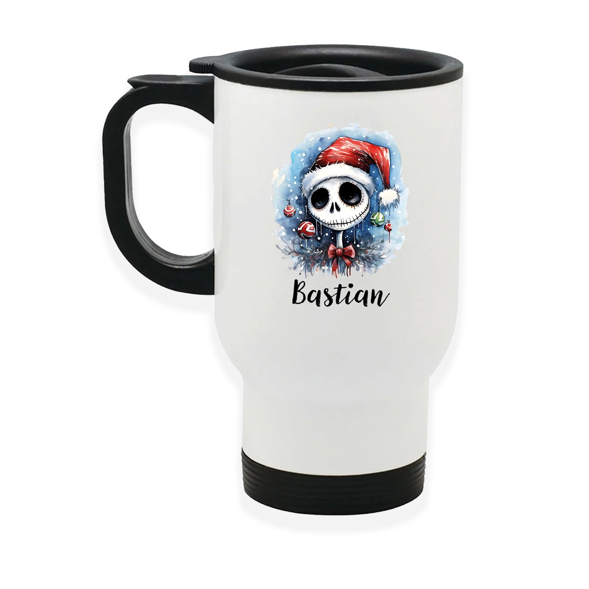 Edelstahl-Thermobecher mit Deckel Weihnachten Nightmare before Christmas 2 personalisiert weiß