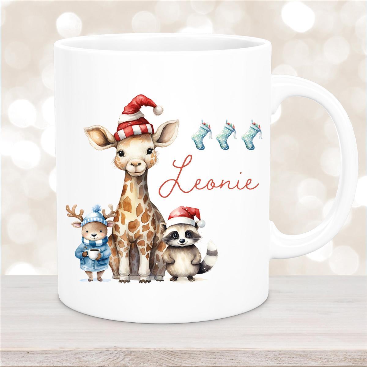 Tasse Wunschname Weihnachten Tiere #1 Keramik Kinderbecher