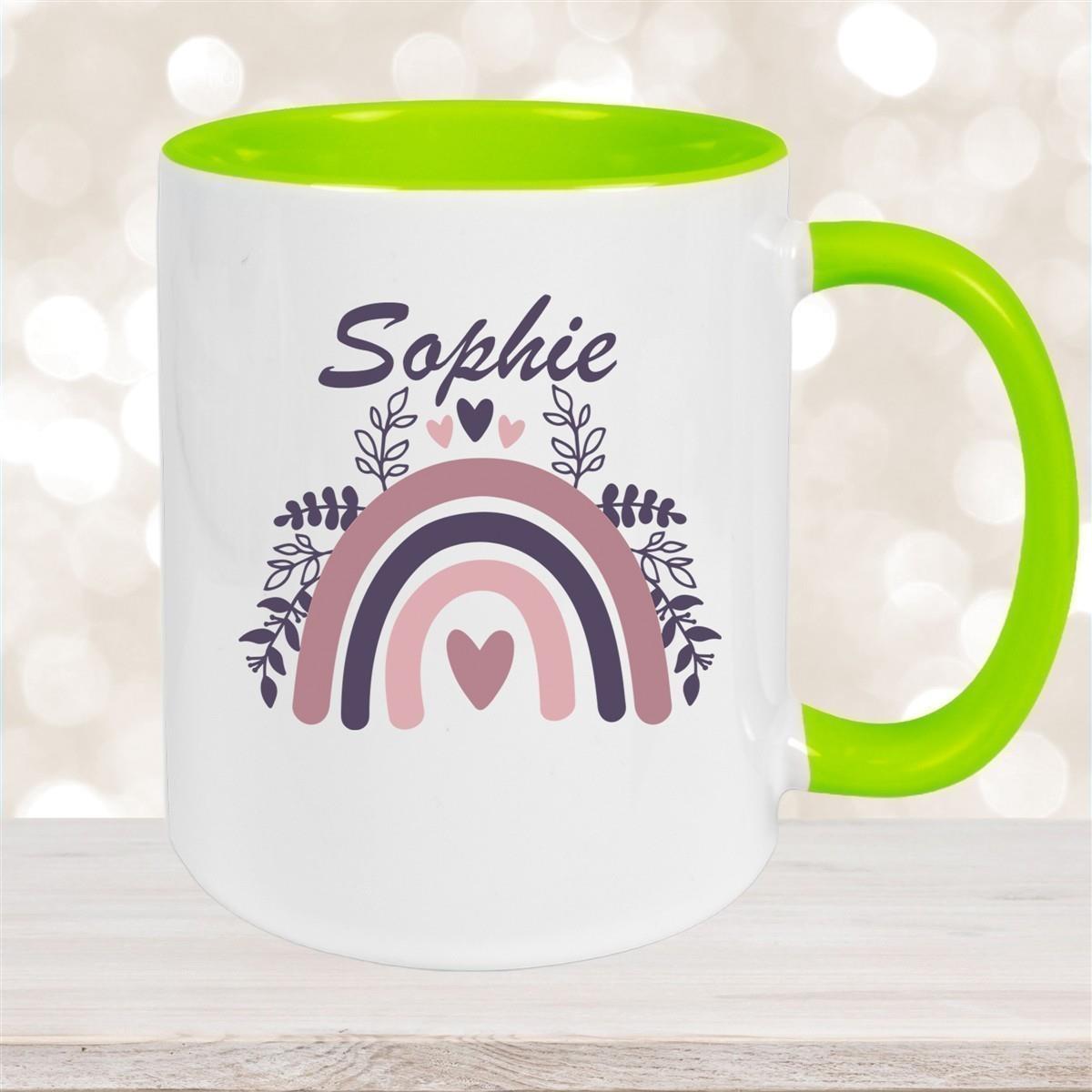 Tasse Regenbogen 8 Wunschname Keramik Kinderbecher versch. Farben