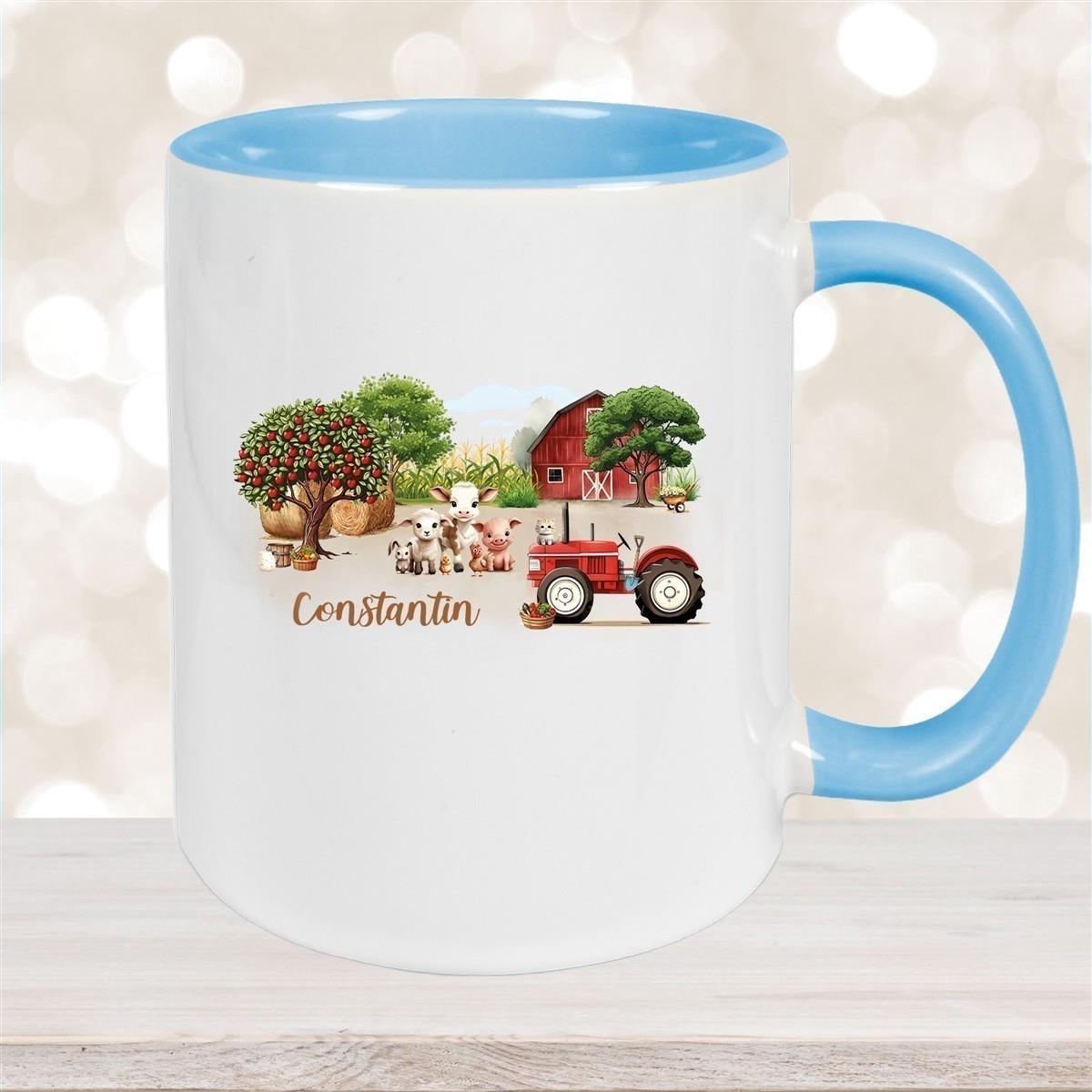 Tasse Wunschname Bauernhof 1 Keramik Kinderbecher personalisiert versch. Farben