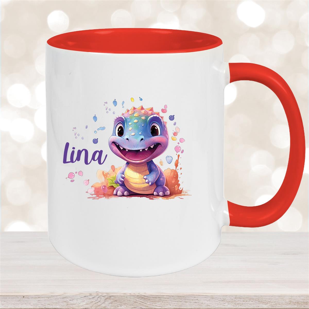 Tasse Dino #9 Wunschname Keramik Kinderbecher Personalisiert Rot
