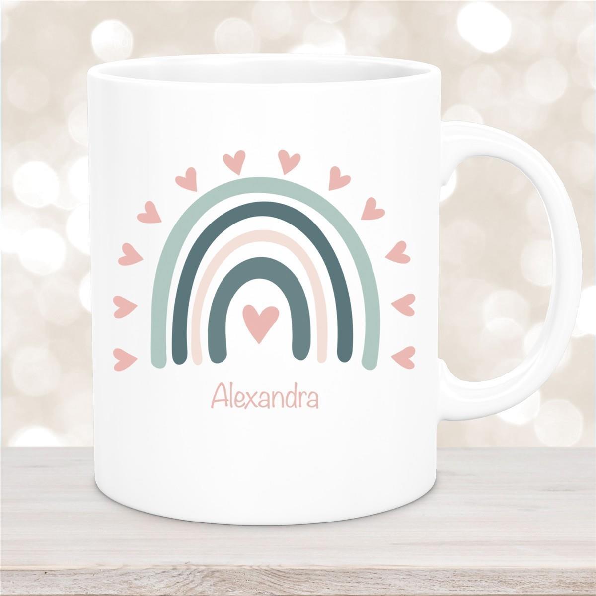 Tasse Wunschname Regenbogen 4 Keramik Kinderbecher versch. Farben