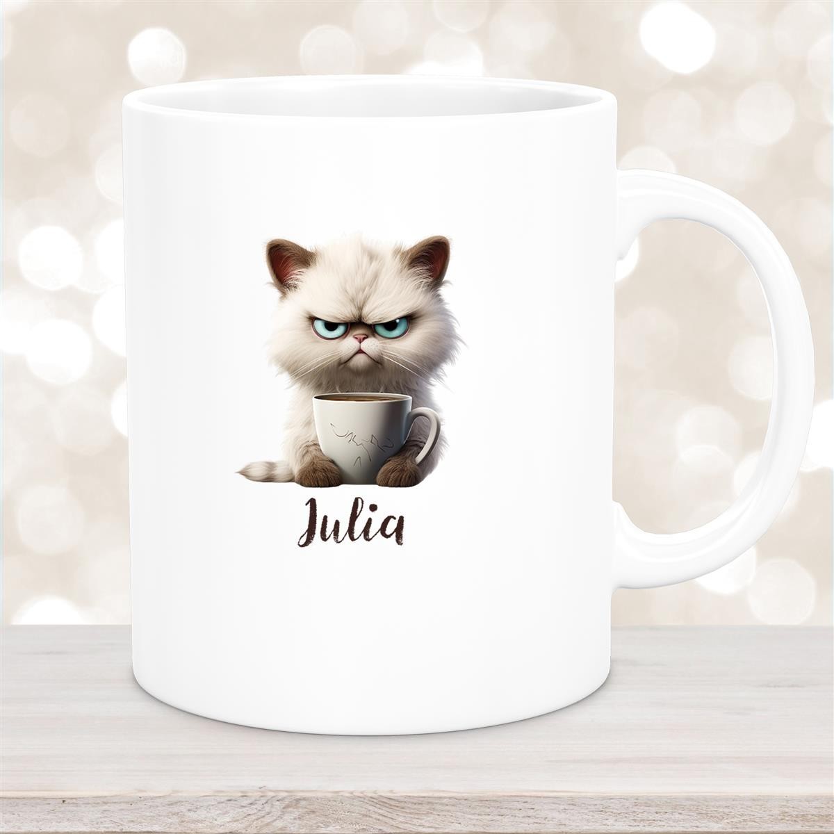 Tasse Katze Grumpy 2 Wunschname Keramik Kinderbecher personalisiert versch. Farben