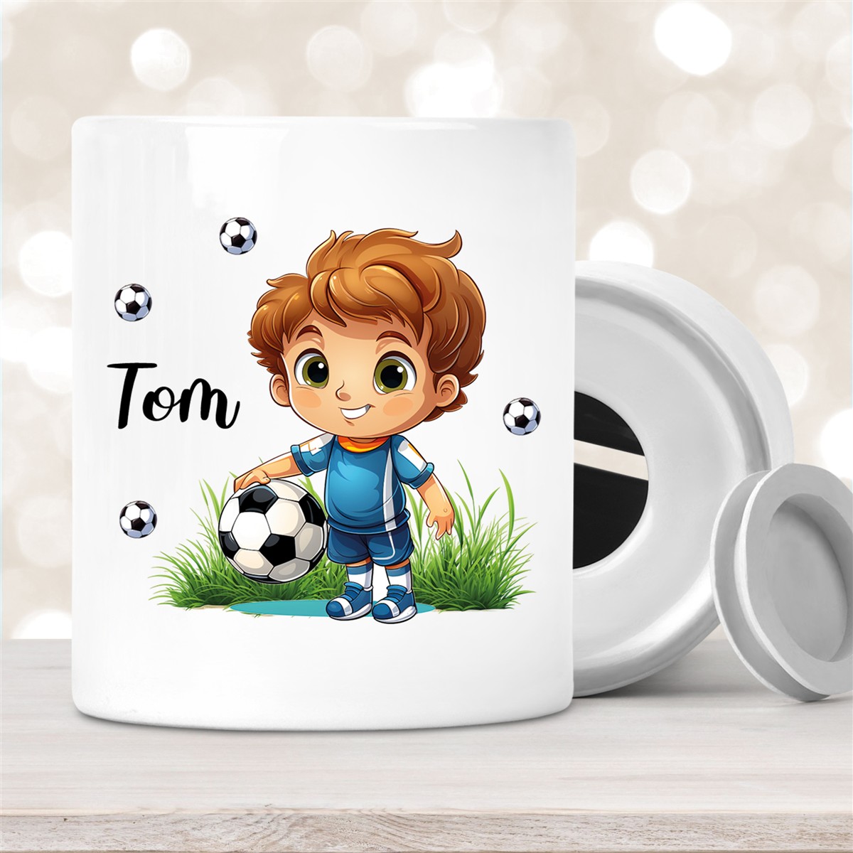 Spardose mit Wunschname Fußball #7 personalisiert