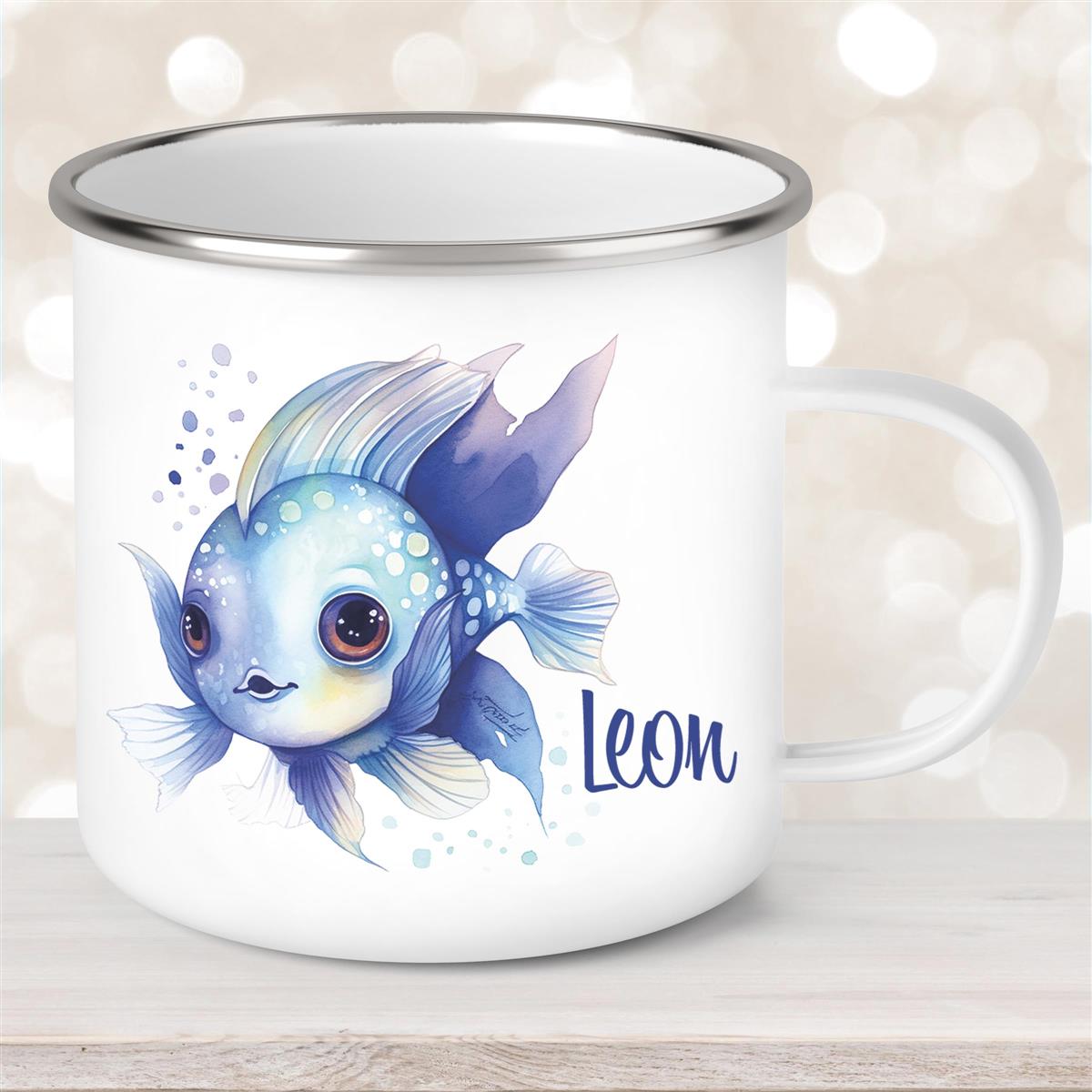 Tasse Wunschname Meerestiere-Fisch #2 Emaille Kinderbecher