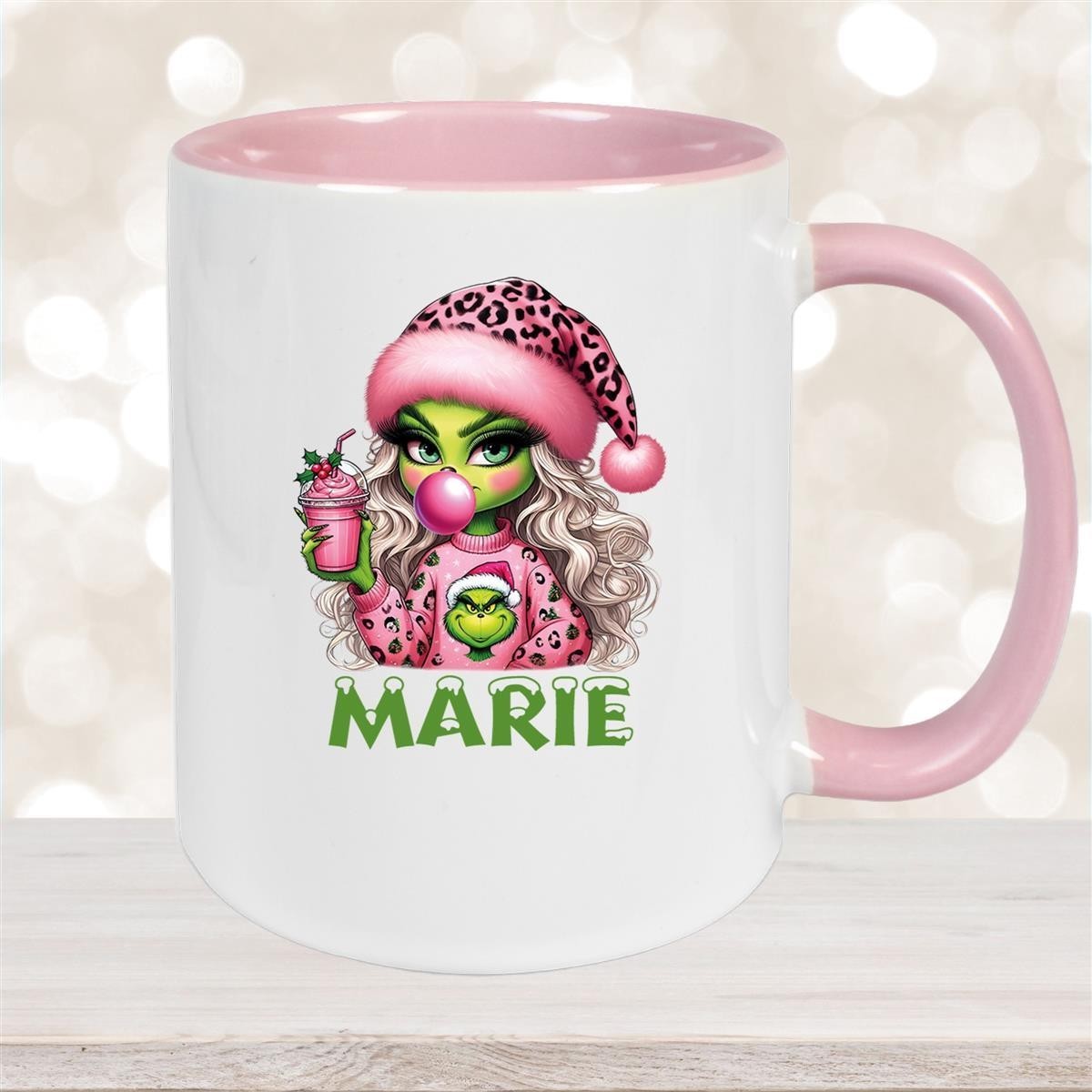 Tasse Wunschname Weihnachten Lady-Grinch #5 Keramik Kinderbecher versch. Farben