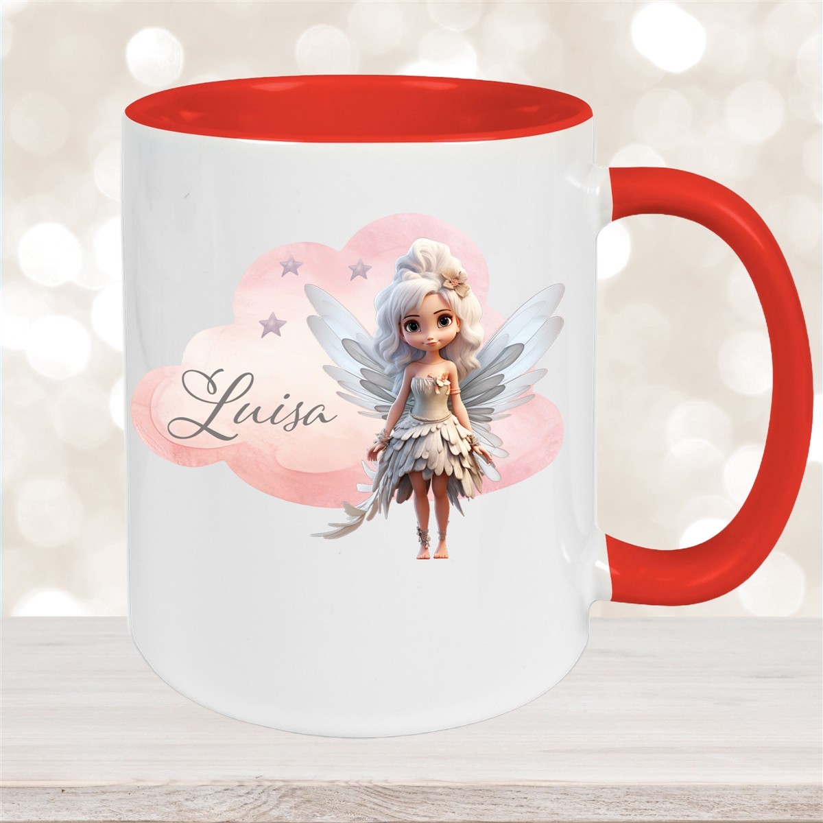 Tasse Fee #1 Wunschname Keramik Kinderbecher personalisiert Rot