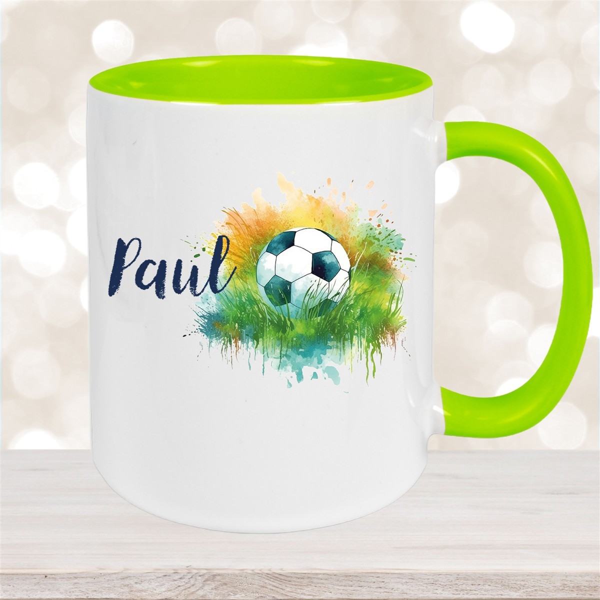 Tasse Fußball #5 Wunschname Keramik Kinderbecher personalisiert Grün