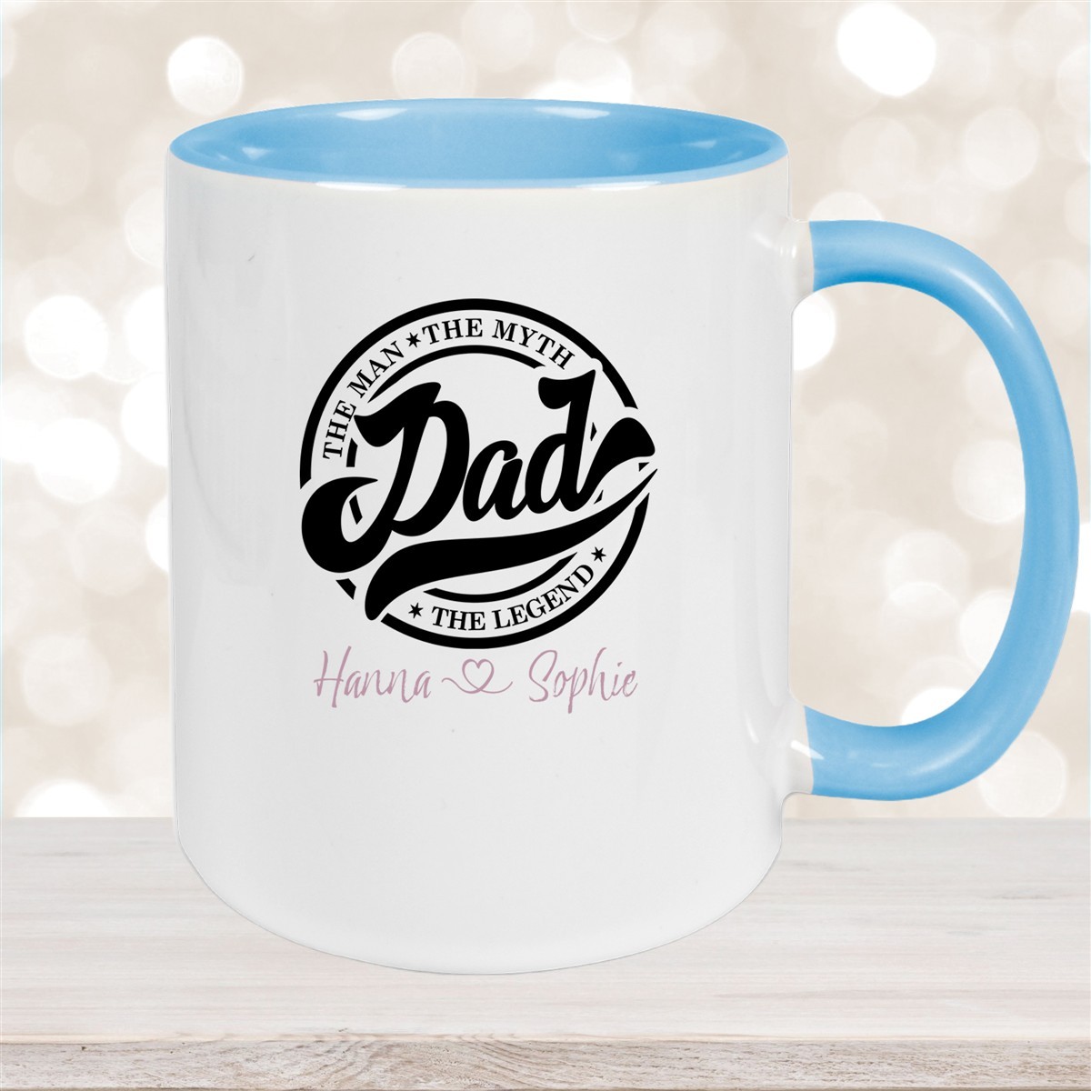 Tasse Vatertag #8 Papa, "The Legend" Wunschnamen Keramik Personalisiert Hellblau