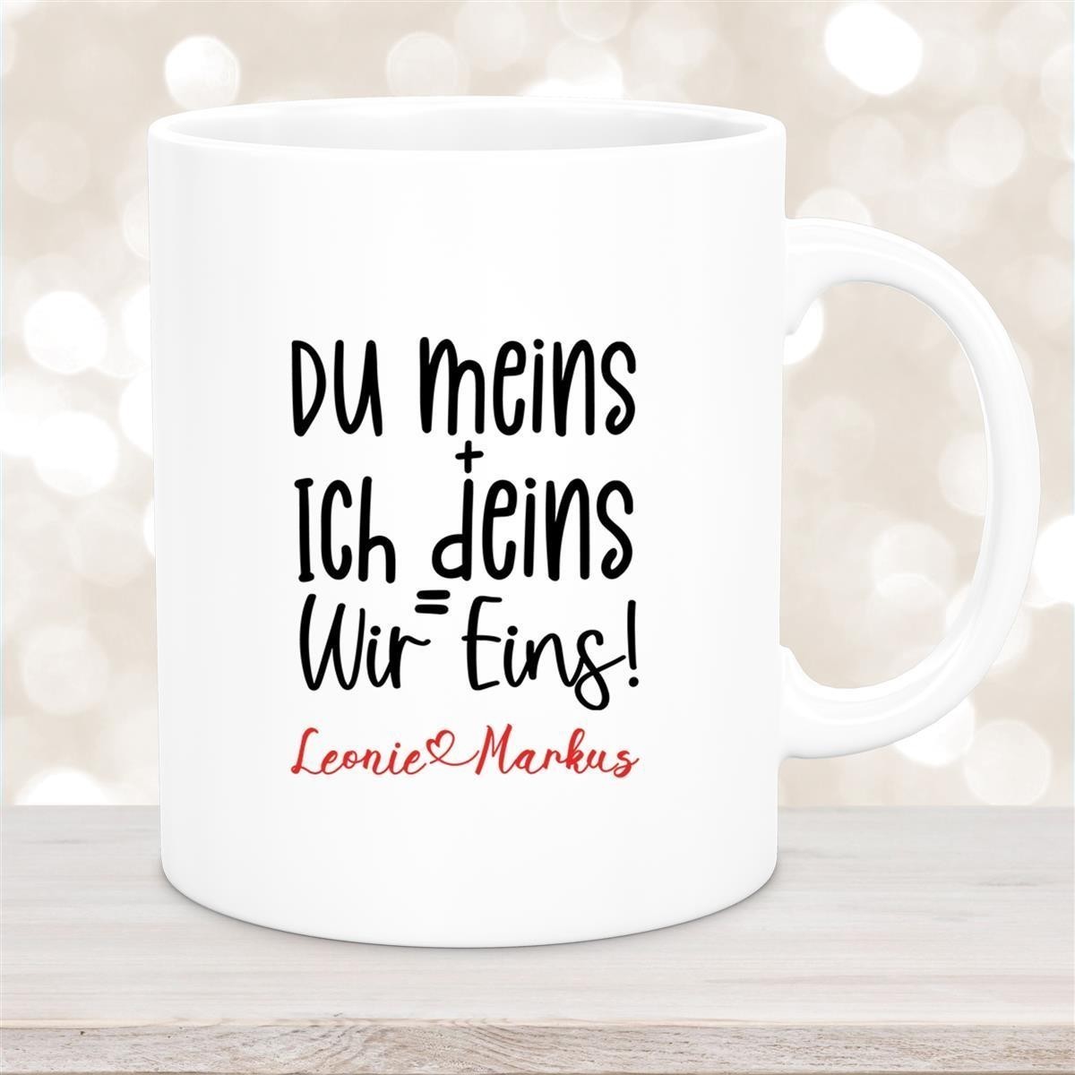 Tasse Liebe - Spruch "du meins, ich deins, wir eins" Valentinstag Wunschnamen Emaille personalisiert Tasse Liebe - Spruch "du meins, ich deins, wir eins" Valentinstag Wunschnamen Emaille personalisiert