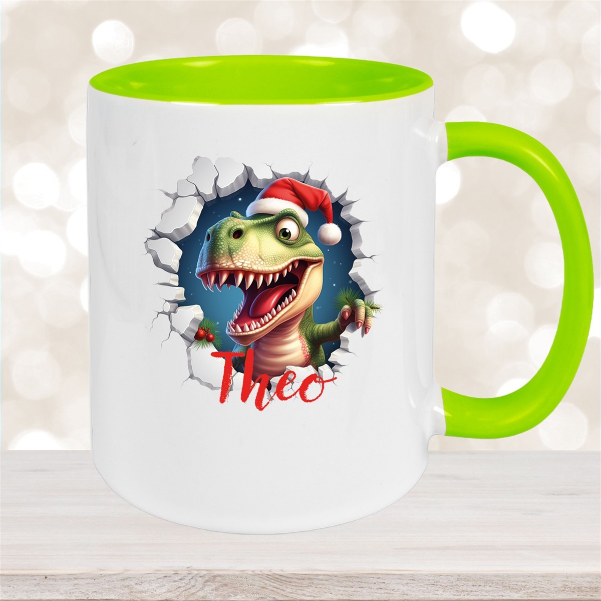 Tasse Wunschname Christmas Dino #1 Keramik Kinderbecher Grün