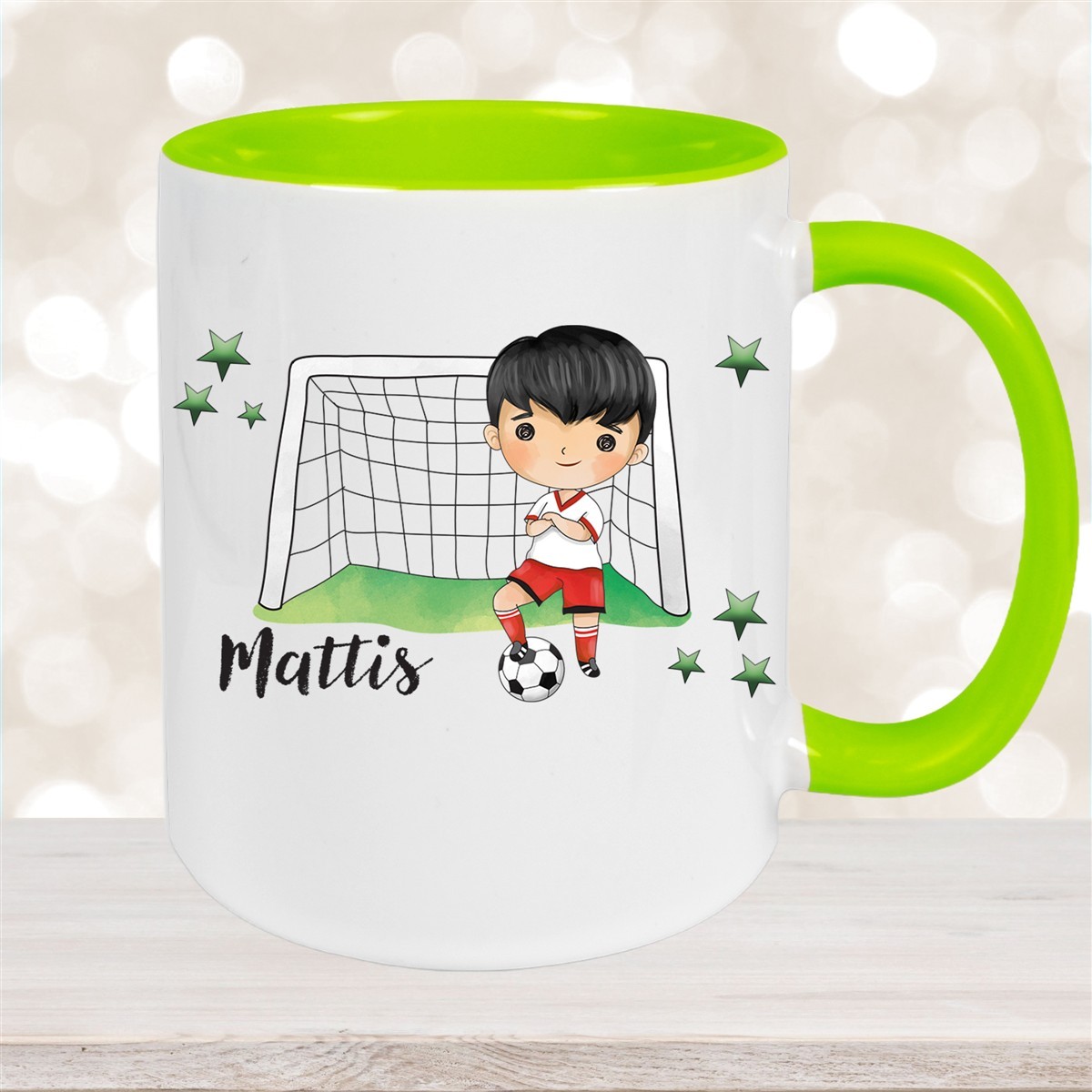 Tasse Fußball #2 Wunschname Keramik Kinderbecher personalisiert Grün