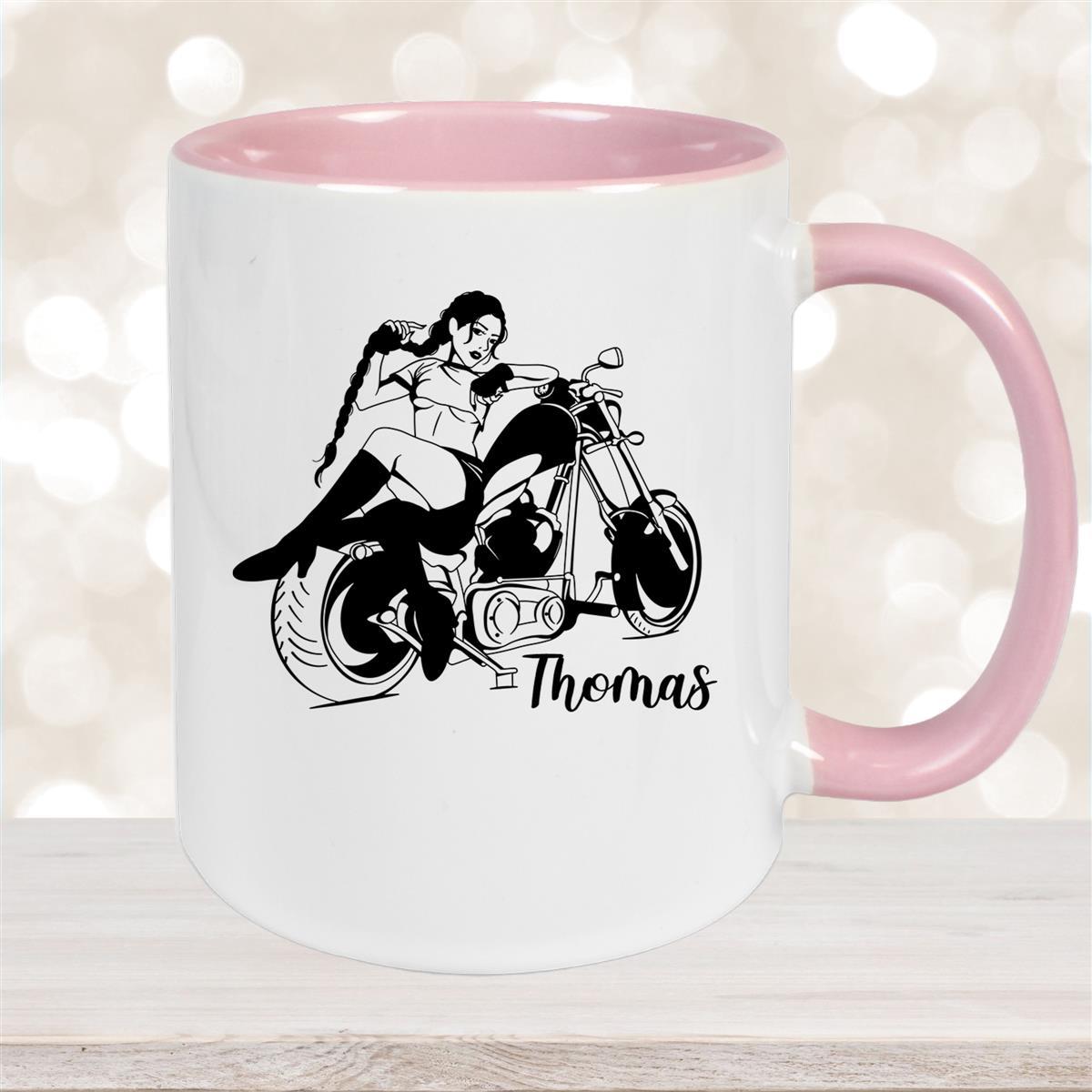 Tasse Bike #01, Biker Girl, Motorrad Keramik personalisiert Altrosa