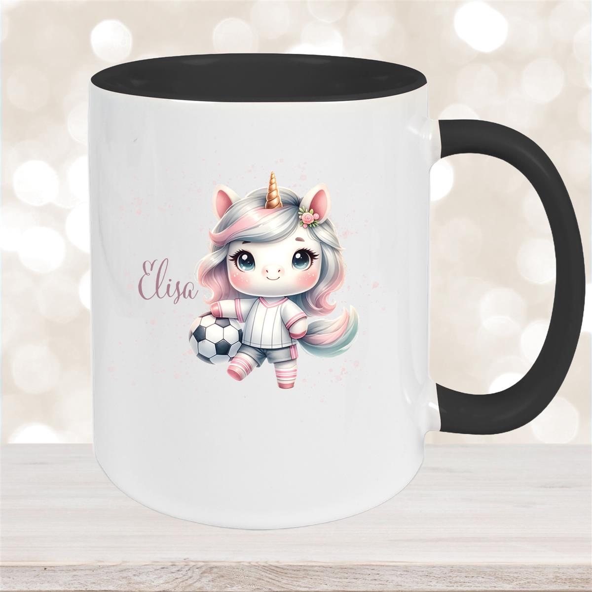 Tasse Fußball #10 Wunschname Keramik Kinderbecher personalisiert Schwarz