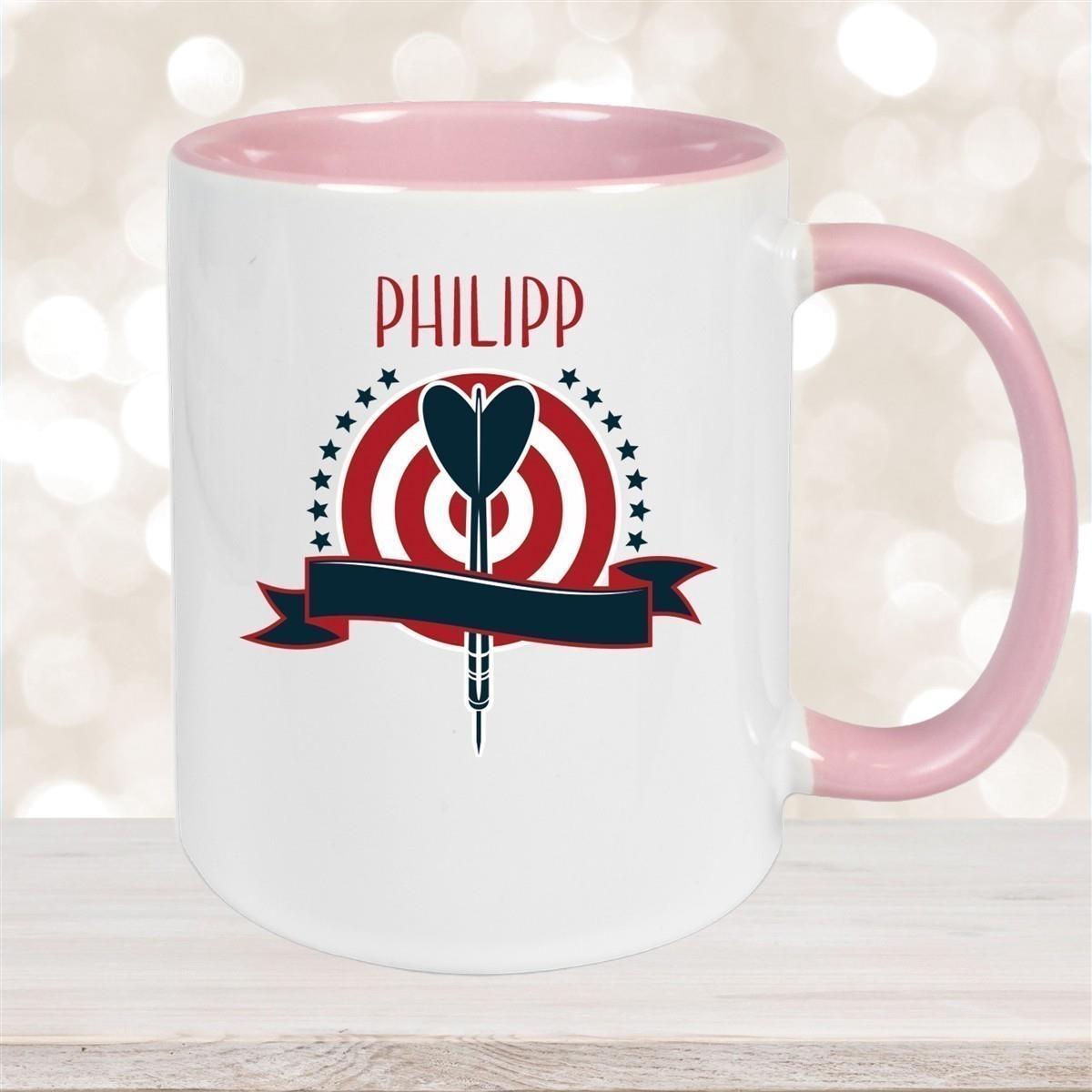 Tasse Dart 4 Wunschname Keramik Kinderbecher personalisiert versch. Farben