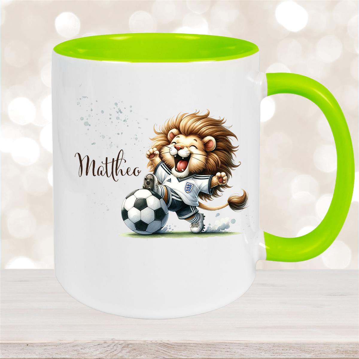 Tasse Fußball #9 Wunschname Keramik Kinderbecher personalisiert Grün