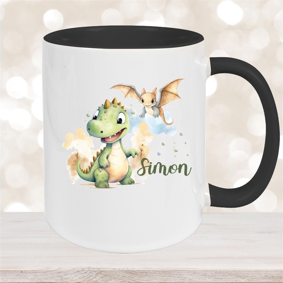 Tasse Dino 6 Wunschname Keramik Kinderbecher Personalisiert versch. Farben