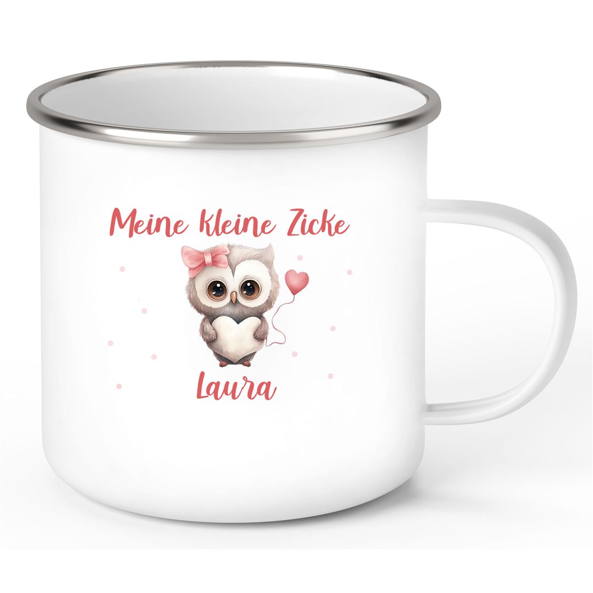 Tasse Liebe - Eule Valentinstag Wunschnamen Emaille personalisiert
